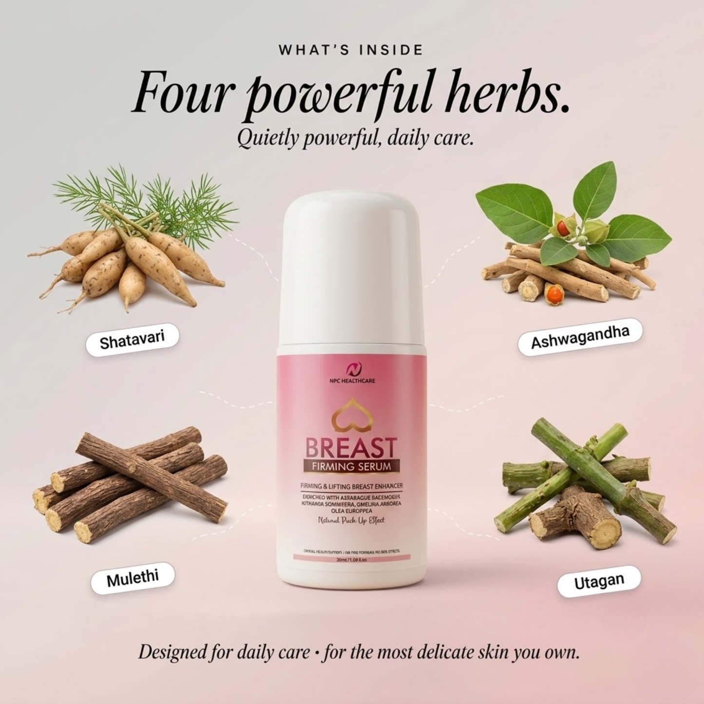Saundaryam Ayurvedic Breast Massage Serum | Supports Skin Elasticity & Firmness | Ashwagandha, Shatavari & Utangan Enriched